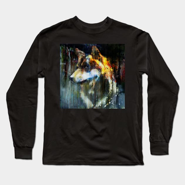 Abstract Wolf Portrait Long Sleeve T-Shirt by Marian Voicu